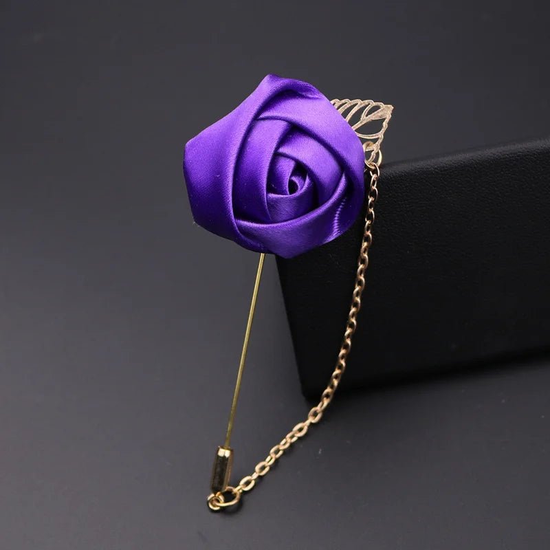 YO CHO Groomsmen Boutonniere Wedding Corsage Men Brooch Pin Burgundy Silk Rose Flower Groom Boutonniere Wedding Flower Accessory - Luzilly Bridal & Apparel