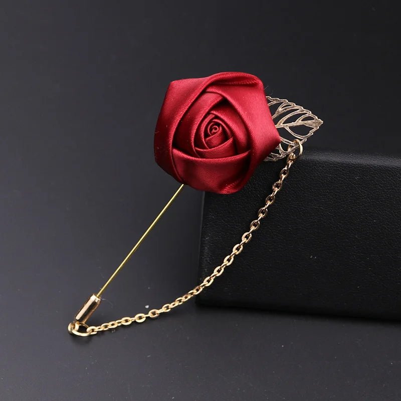 YO CHO Groomsmen Boutonniere Wedding Corsage Men Brooch Pin Burgundy Silk Rose Flower Groom Boutonniere Wedding Flower Accessory - Luzilly Bridal & Apparel