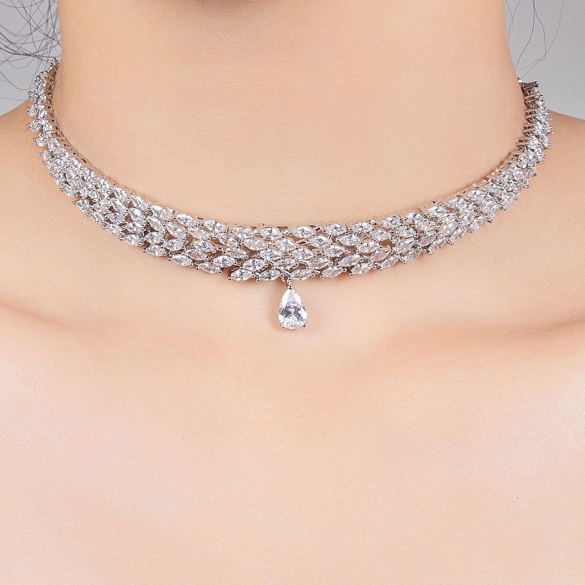 Zircon Bridal Necklace & Earring Set - Luzilly Bridal & Apparel