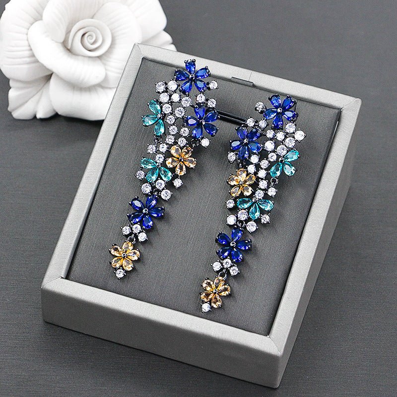 Zircon Floral Bridal Drop Earrings - Luzilly Bridal & Apparel