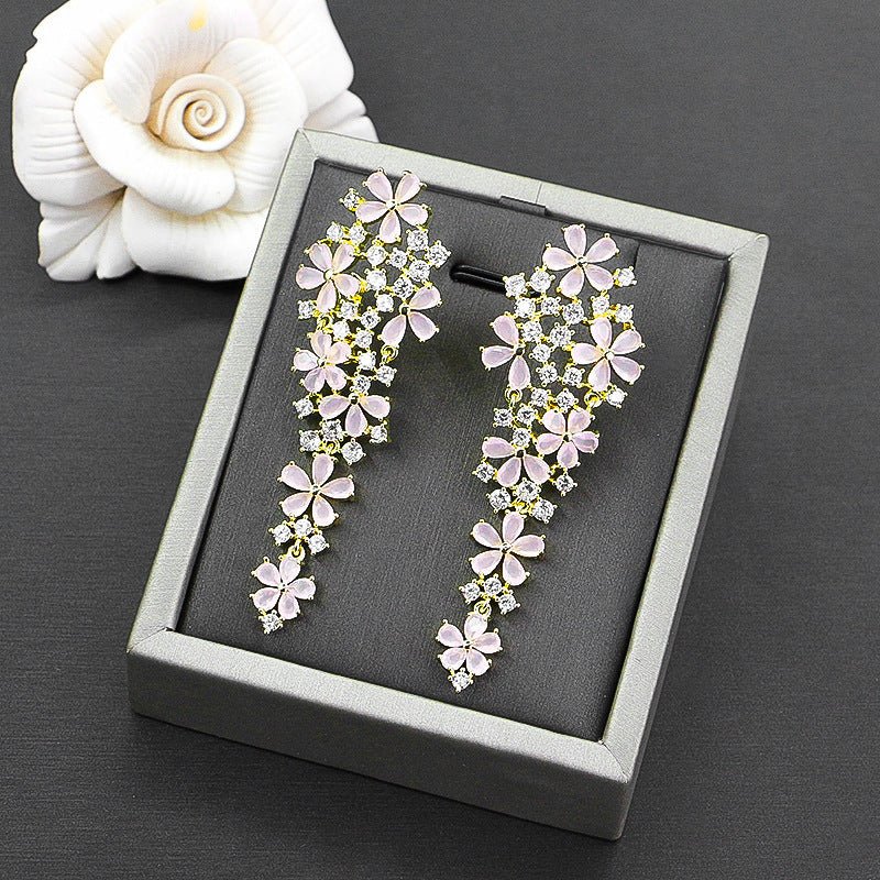 Zircon Floral Bridal Drop Earrings - Luzilly Bridal & Apparel