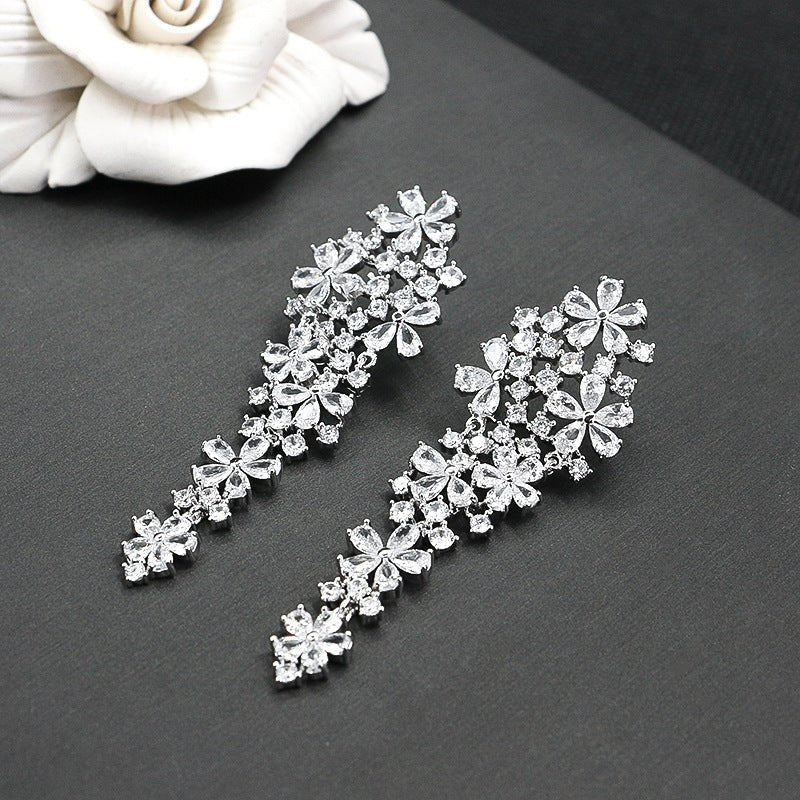 Zircon Floral Bridal Drop Earrings - Luzilly Bridal & Apparel