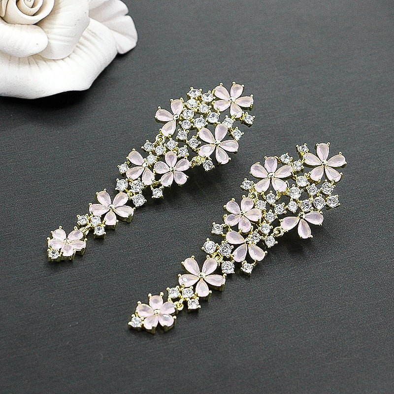 Zircon Floral Bridal Drop Earrings - Luzilly Bridal & Apparel
