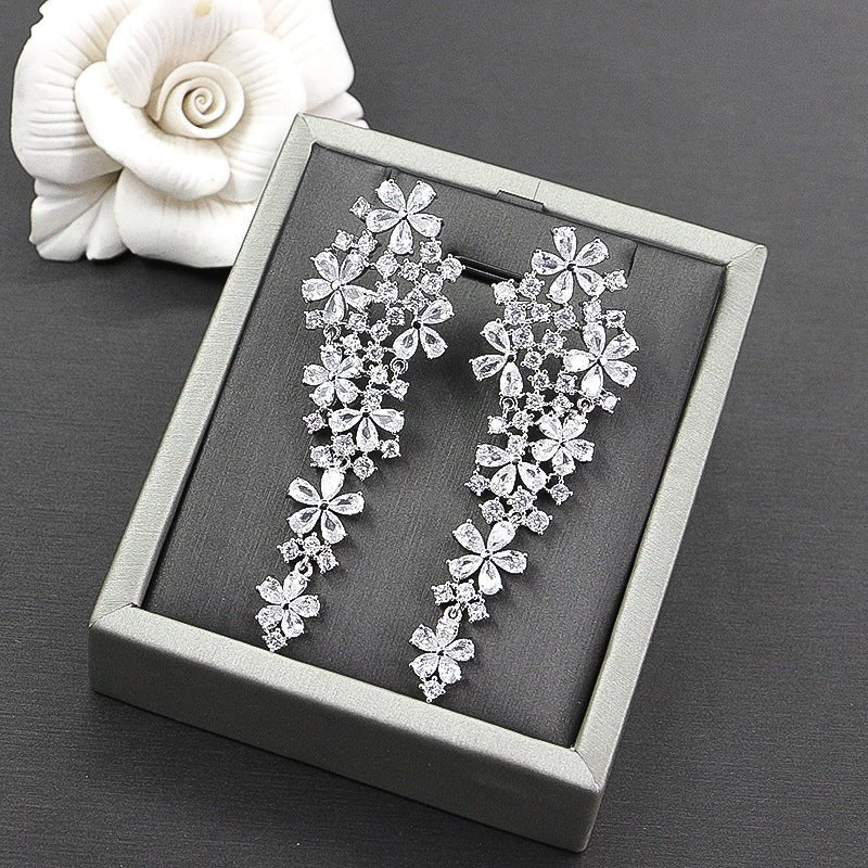 Zircon Floral Bridal Drop Earrings - Luzilly Bridal & Apparel