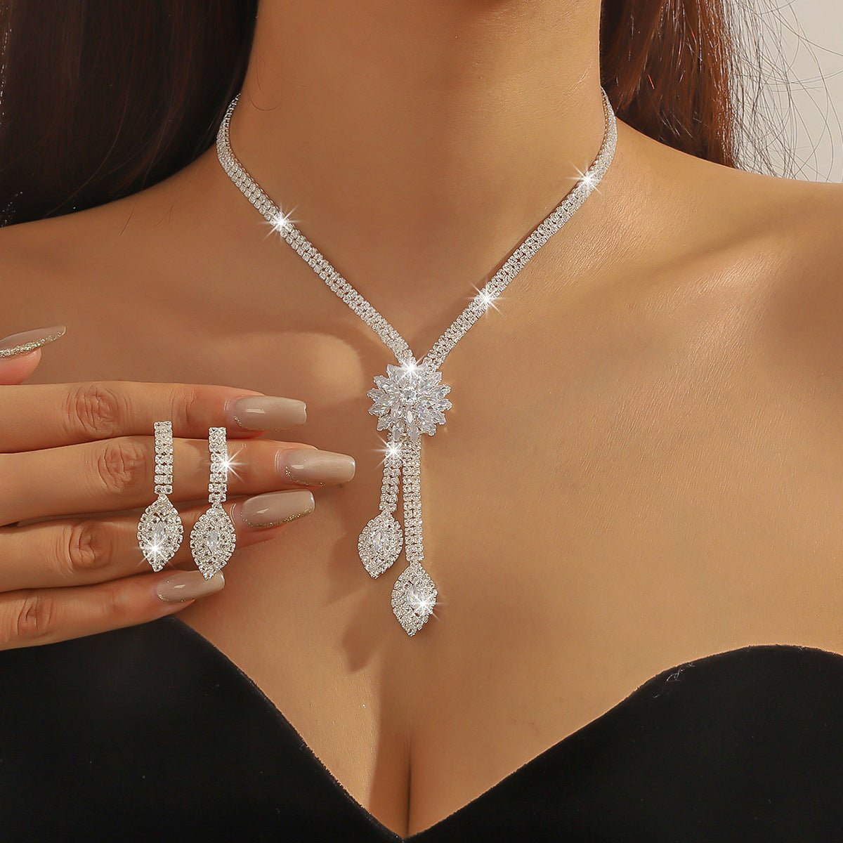 Zircon Flower Bridal Jewelry Set - Luzilly Bridal & Apparel