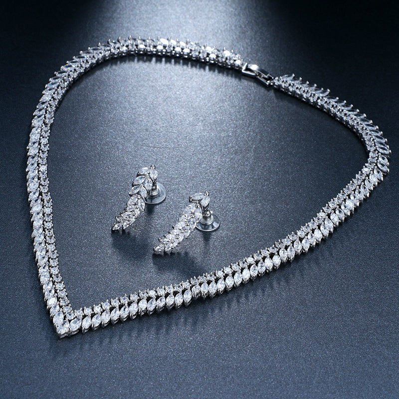 Zircon Leaf Bridal Necklace Set - Luzilly Bridal & Apparel