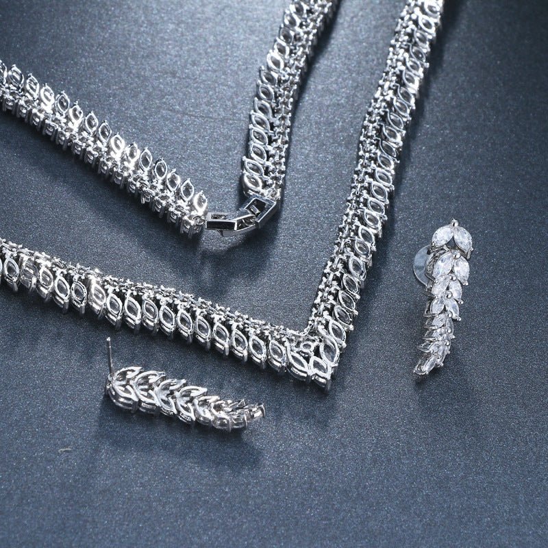Zircon Leaf Bridal Necklace Set - Luzilly Bridal & Apparel