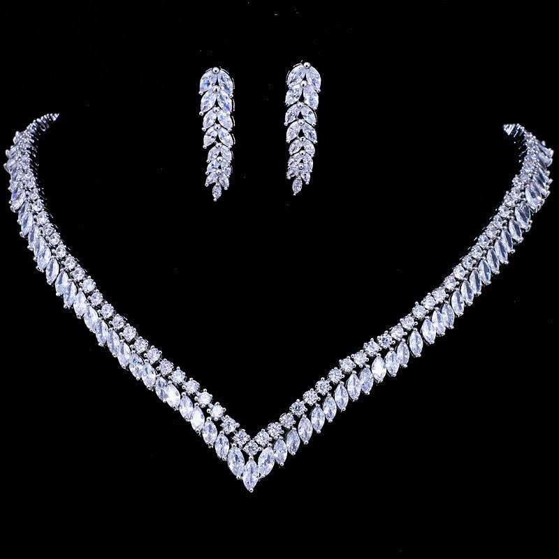 Zircon Leaf Bridal Necklace Set - Luzilly Bridal & Apparel