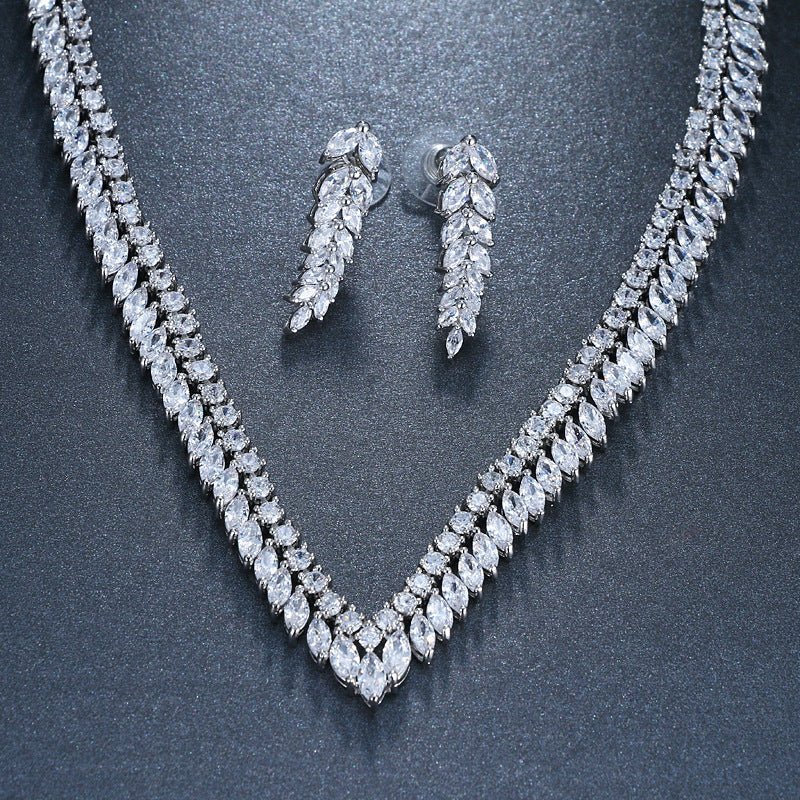 Zircon Leaf Bridal Necklace Set - Luzilly Bridal & Apparel
